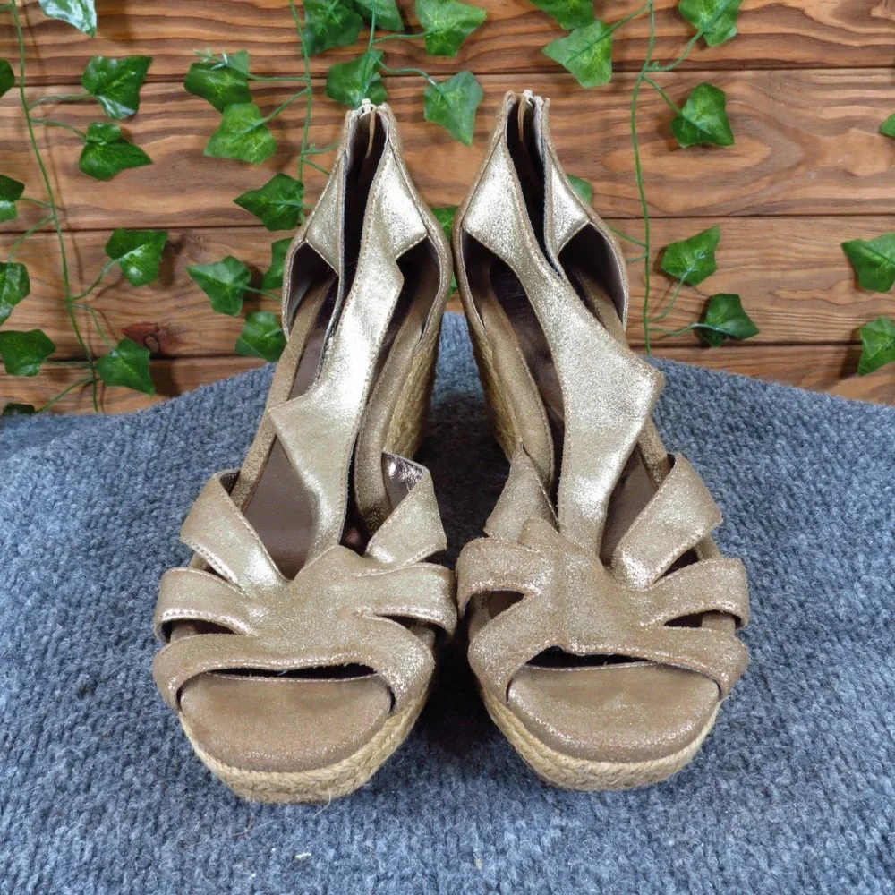 Sofft Mena Women Sandal Size 9 Espadrille Wedge‎ Casual Dress Gold Leather